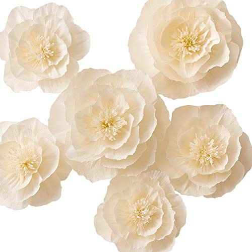 KEY SPRING Decorazioni floreali giganti in carta crespa per parete, sfondo per matrimoni, decorazioni da parete per asili, addio al nubilato, feste di compleanno (beige, set da 6, nessun montaggio