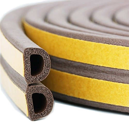 PRUGNA 33Ft Door Seal Weather Stripping, Window Rubber Seal Strip Self Adhesive Foam Tape for Door Window Gap and Wind Blocker, 3/8-Inch x 1/4-Inch x 33-Feet (Brown)