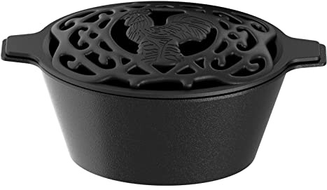 Fire Beauty Woodstove Steamer Stove Humidifier Cast Iron Lattice Top Rust Resistant 2.3 Quart Capacity (chicken)