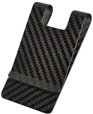 Medifier Geldklammer aus Kohlefaser für Damen und Herren, Fronttasche, schmal, glänzendes schwarzes Leder, Schwarz, Modern