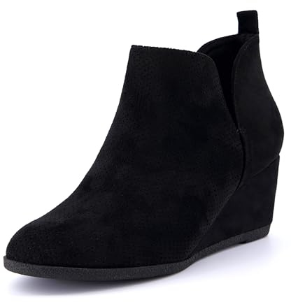 CUSHIONAIRE Women's Tito Wedge Bootie - Soft Vegan Suede, Memory Foam, Wide Width Available, womens wedge boots, BLACK, 11