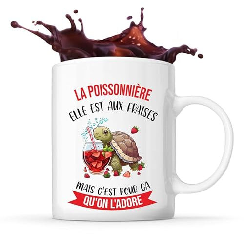 Planetee Mug la poissonnière Elle est aux fraises | Tasse Métier Collègue Cadeau Travail Boulot Départ Retraite