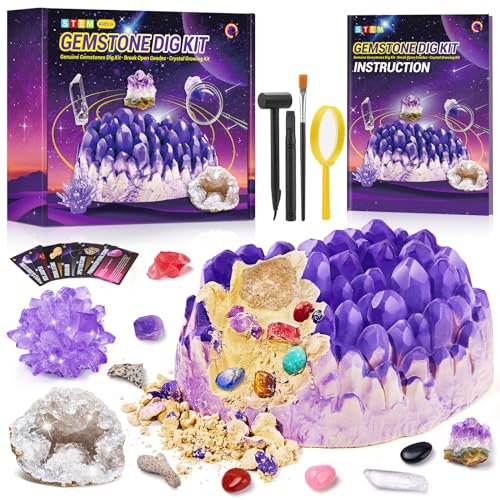 Mineralien Ausgrabungs-Set, Ausgrabungsset für Kinder, Jumbo Edelstein Experimentierset mit Mineralien Steine, Geoden, Kristalle Züchten, Geburtstag Party für Kinder Ab 6 7 8 9 10 Jahre Geschenk
