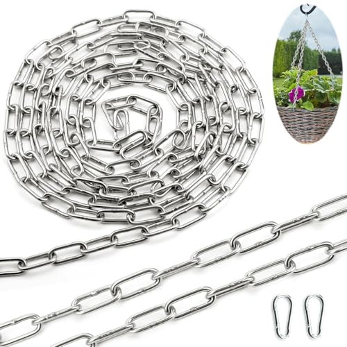 SWTYExt Edelstahl Kette Meterware 1,5M Ø3mm Gliederkette Meterware V4A Stahlkette Rundstahlkette Metall Verlängerungskette Kette mit Karabiner für Hundekette Schaukeln Ketten Hängesessel Ankerkette