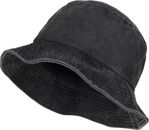 styleBREAKER Cappello da Pescatore Unisex in Stile Vintage Lavato, Bucket Hat, Cappello da Sole in Tessuto Monocolore 04025045, Colore:Nero