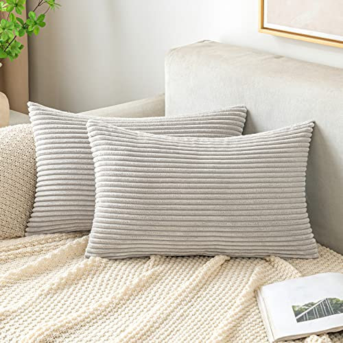 EMEMA Kissenbezug 40x60 cm Kordsamt Kissenbezüge Dekokissen Sofakissen Cord Kissenhülle Zierkissenbezug Kord Dekorative Weiche für Sofa Wohnzimmer Schlafzimmer 2er Set Hellgrau