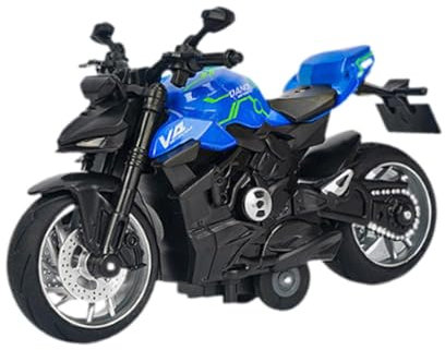JISADER Motorradspielzeug für Kinder, Motorradmodell, Legierung, mit Ton und Licht, Simulation, Rückzieh-Motorradspielzeug für Kindergeschenke, Blau