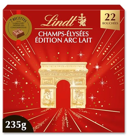 Lindt - Boîte CHAMPS-ÉLYSÉES Édition Arc Lait - Assortiment de Chocolats au Lait - Pralinés, Croustillants et Onctueux - Idéal pour Noël, 235g
