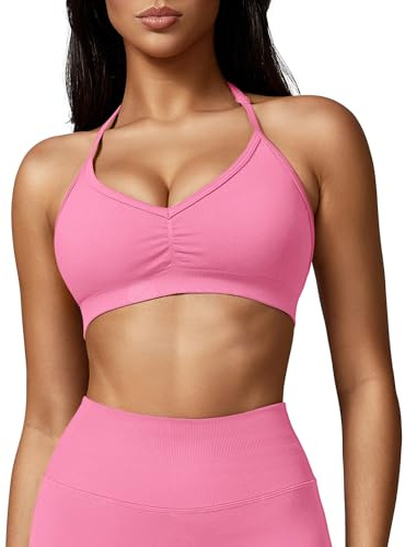 ZAAYO Reggiseno da Palestra da Donna Imbottito Crossback Fitness Sport con Petto Rimovibile, Yoga Top Maglia Senza Cuciture Abbigliamento Sportivo, Rosa Chiaro, S
