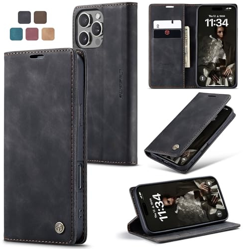 owlhold Coque iPhone 16 Pro Housse Antichoc en Cuir PU Premium Fentes Cartes Etui Pochette de Portefeuille avec Fonction Support Case à Rabat pour iPhone 16 Pro - Noir