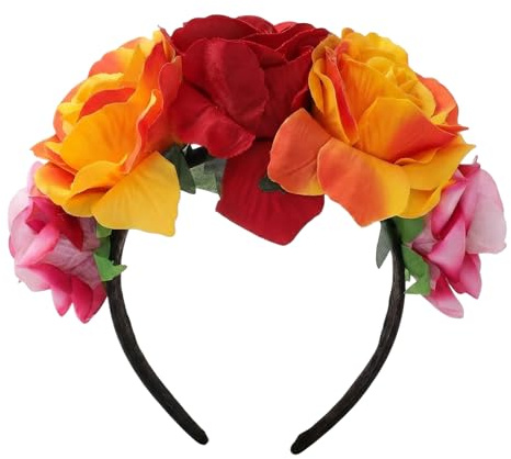 Diadema de corona de flores mexicanas, diadema de Halloween, corona de rosas, accesorios florales para el cabello para cosplay, carnaval, fiesta, disfraz