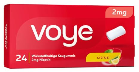 Voye Citrus 2mg | Nikotinkaugummi | Nicotin | Unterstützt die Raucherentwöhnung | Rauchen aufhören | Kaugummis mit frischem Zitrusgeschmack (24 Stück)