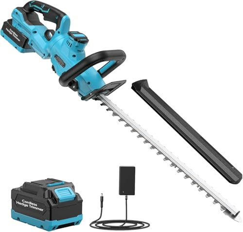 Cordless Hedge Trimmer, LEEIKOO Electric Hedge Trimmer with 4000mAh Battery, 180° Adjustable Hedge Cutter, 51 cm Blade length, 16 mm Tooth Spacing, Blade Cover for Hedges, Branches, Shrubs, Twigs