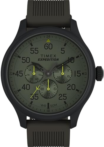 Timex Expedition® TW4B34200 Montre, 43 mm, Bracelet en Silicone Vert, Cadran Vert, boîtier Noir, pour Hommes