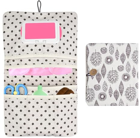 Nicrulp Wickeltasche Organizer, Windeltasche für Unterwegs, Wickelorganizer mit Wickelunterlage, Baby Wickel Organizer, Kleine Wickelorganise, 2-in-1-Organizer und Kosmetiktasche für Mütter (18×21cm)