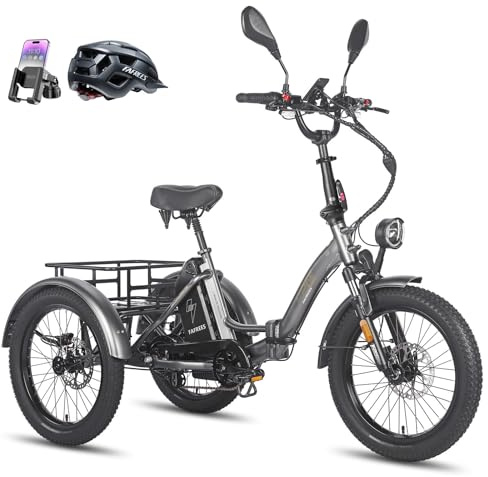 Fafrees F20 Mate Electric Bicycle Tricycle, 20 * 3.0 Inch Foldable Tricycle for Adults, 48V/21Ah Battery, Electric Cargo Trike for Senior, Range 80-115 KM (Standard Rear Rack, Grey)