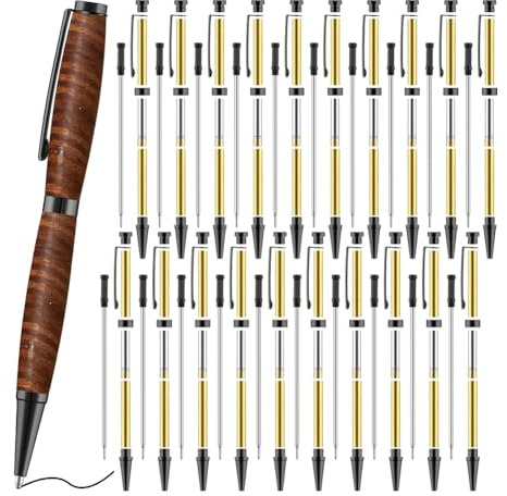 Knoruley Ensemble de Stylos Fins de 7 mm avec Recharges, Kit de Stylo Rotatif en Bois, Fournitures pour Tournage au Tour à Bois pour Bricolage, Cuivre, Amis, Enseignant, Étudiant.