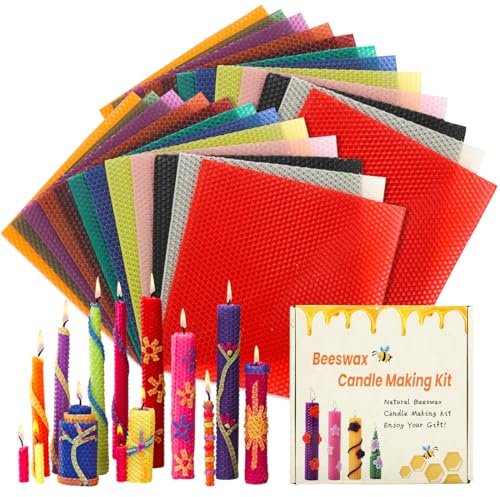 Yuragim Lot de 24 plaques de cire d'abeille pour fabrication de bougies en cire d'abeille - Kit de bricolage pour adultes et enfants - Cadeau artisanal pour anniversaire, Noël