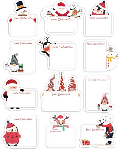 120 x Aufkleber Weihnachten - 60 Motive Weihnachtssticker zum Beschriften, selbstklebende Etiketten - Geschenkaufkleber für DIY-Geschenkanhänger - Weihnachtsetiketten