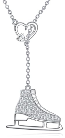JERWLI Skater Gifts Necklace Sterling Silver S925 Ice Skate Heart Y Necklace Figure Skating Jewellery Gifts for Women Female Skate Lover
