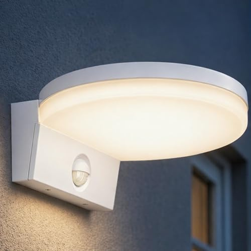 Miratic Applique da Esterno con Sensore di Movimento PIR 4000K LED Bianco Neutro 15W 1300lm Lampada da Esterno Ideale per Terrazza Balcone Giardino IP65 (bianco)