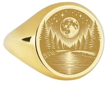 925 sterlingsilver River | Guldpläterad ring | rund form 14 x 14 mm sigillringar | Bandstorlek US 5–12,5 avelaibal | LKDR_0031
