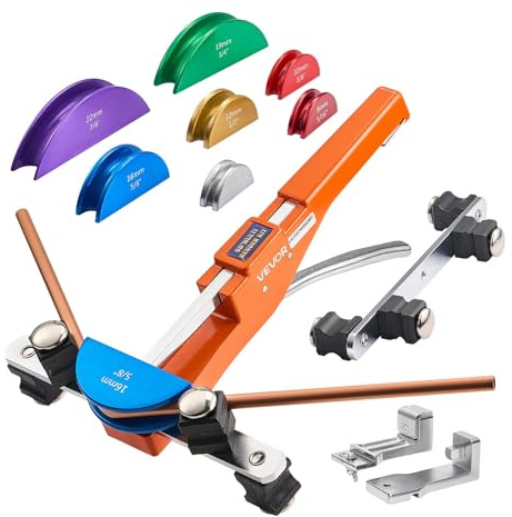 VEVOR Tubing Bender Kit, 1/4 to 7/8 Inch, Compact Ratcheting Tube Pipe Bender, Forward/Reverse Hand Bending Tool, with 7 Color Aluminium Alloy Dies, for Copper HVAC Air Conditioning Refrigeration