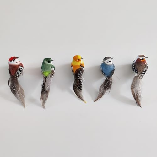 KARLOR Artificial Birds Figurine Set, 5 Pieces Bird Figures Garden Decoration Bird Ornaments with Feathers Foam Bird Figure Decoration Realistic Bird Model Plant Room Wall Balcony Spring Garden Decor