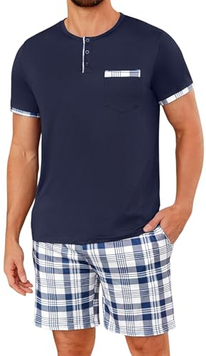 Uniexcosm Pyjama À Carreaux Homme Pantalon De Pyjama À Carreaux Pyjama D'Été Doux Ensemble De Deux Pièces pour Homme