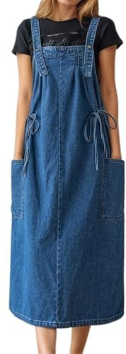Vestido Vaquero para Mujer Vaquera Dress Falda Informal Manga Larga Vestido De Casulla con Tirantes Vestido Camisero Playa Elegante Vestido De Tirantes Vestidos Casual Vintage Minivestido con Peto