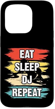 Carcasa para iPhone 15 Pro Eat Sleep DJ Repeat Retro Tocadiscos DJ