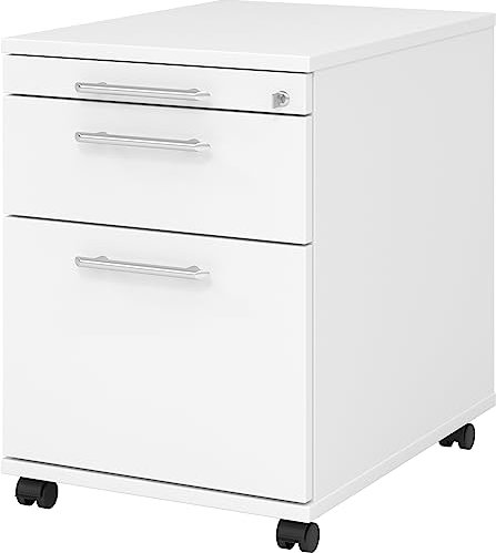bümö Rollcontainer mit Hängeregistratur, Container abschließbar aus Holz in Weiss - Rollwagen für's Büro mit Hängeregister als Schreibtisch Unterschrank od. Bürocontainer m. Relinggriffe
