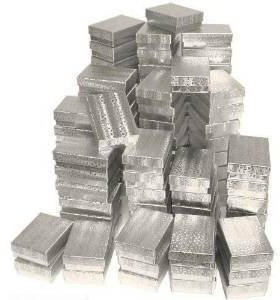 100 pcs Silver Cotton Filled Jewelry Display Gift Boxes( 2 Length x 1 1/2 Width x 1/2 Height )