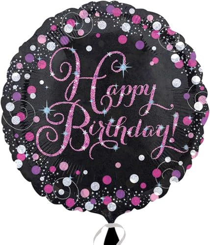Amscan 3378201 - Standard Folienballon Pink Celebration Happy Birthday, Durchmesser circa 43 cm, Volumen 13 Liter, Heliumballon