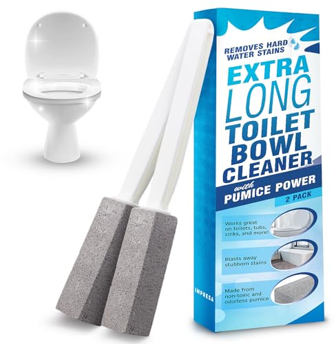 IMPRESA Pumice Stone Toilet Cleaner with Handle - 2 Count, White Hard Water Stain Remover & Toilet Bowl Cleaner - Versatile Pool Tile & Grout Cleaning Tool