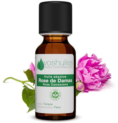 VOSHUILES - Huile Essentielle Absolue de Rose de Damas 2ml - Parfum Floral Intense- Qualité Premium- 100% Pure et Naturelle- Idéale pour Aromathérapie et Soins