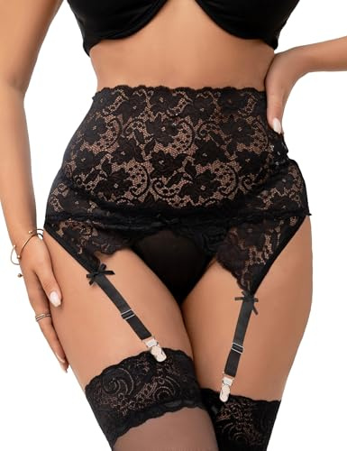 ohmydear Porte-jarretelle Sexy Femme Haute Dentelle avec G-String