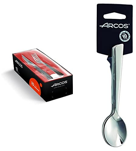 Arcos Serie Cuchillos De Mesa, Juego 12 Uds Cuchillo Chuletero, 6 Uds. + Tenedor, 6 Uds + Serie Toscana, Juego De Cucharas Para Café, 6 Cucharas, Color Plata
