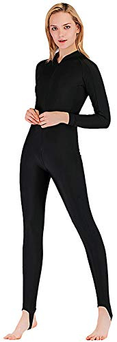YEESAM Modest Swimwear - Girls & Ladies Modesty Jumpsuit One Piece Swimsuit Full Length Swimming Costume (L, Black)