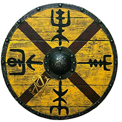 Vintage Wikinger Schild Mittelalterlicher runder Holzschild Römischer Ritter Cosplay Tragbarer Schild