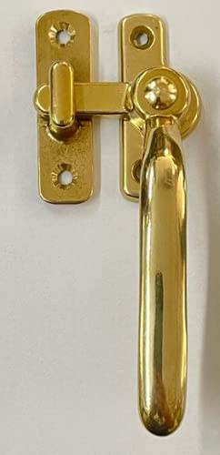 effedielle Maniglia a leva da blocco per serramenti in ottone lucido versione DESTRA- Tavellino chiusura+apertura finestre-porte-stipiti. Infissi in legno art.104DXOL Fornita con viti in ottone