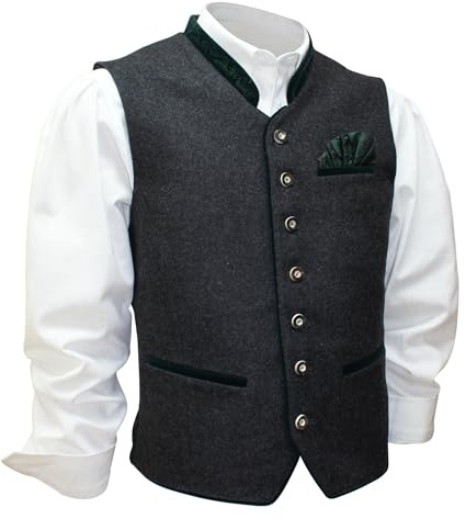 Gilet traditionnel Loden - Gilet en loden - Gilet en loden élégant - Sans manches - Anthracite - Gris foncé - Brocart - Pour fête, musique, mariage