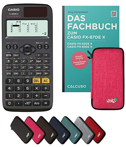 Casio fx-85DE X Incl. Funda Protectora Rosa y Libro especializado (80 páginas, DIN A5) – Calculadora científica – Smart Set (Alemán)