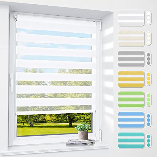 Doppelrollo klemmfix ohne Bohren & mit Bohren, 95x130cm (BxH) Weiß, 3-in-1 Duo Rollo für Fenster & Tür, Fensterrollo innen lichtdurchlässig & verdunkelnd, Klemmrollo Rollos Sonnenschutz