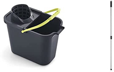 Mery 0111.32 Cubo Rectangular de 12 litros con Escurridor, Polipropileno, Gris y Lima, 23 x 37 x 29 cm & 514.21 Palo Telescópico, Acero plastificado, Gris, 80 X 140
