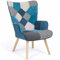 IDMarket - Fauteuil scandinave Ivar en Tissu Patchwork et Velours Bleu