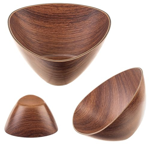 KADAX Saladier en plastique, élégant, bol en imitation bois, bol de service moderne, bol à collation, bol à collation (triangulaire, 16 cm)