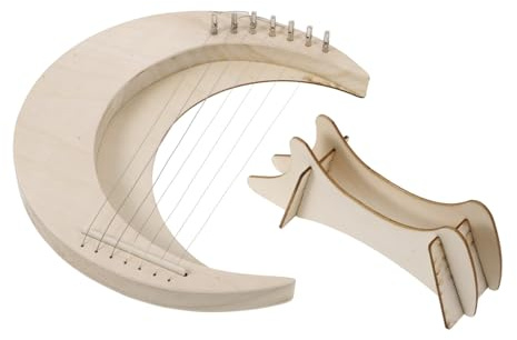 Toyvian 7-String Lyre Harp Moon Shaped Wooden Musical Instrument with Base Portable Small Harp for Beginner Learning Handheld Wood for Music Practice and Folk Music