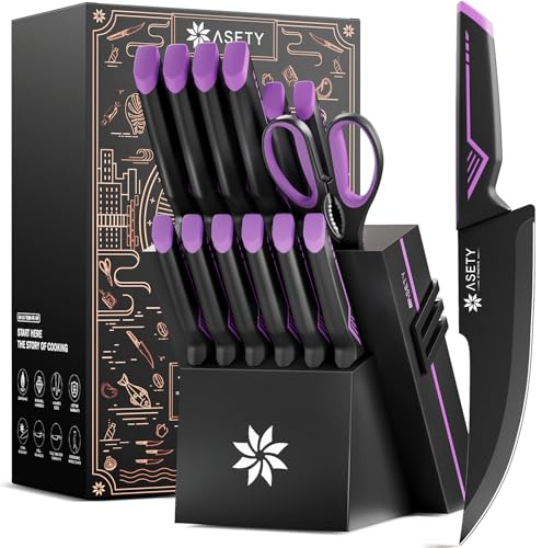 Knife Set - 15 PCS Kitchen Knife Set with Built-in Knife Sharpener Block - Stainless Steel Knife Block Set - Dishwasher Safe, Elegant Box for Men Women, Mothers Day