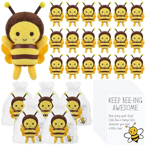 RoundFunny 24 Set 5 Inch Stuffed Bee Plush Stuffed Animal Honeybee Keychain